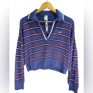 PINK Victoria’s Secret Cropped Sweater Small Oversized V-Neck Stripe NWT